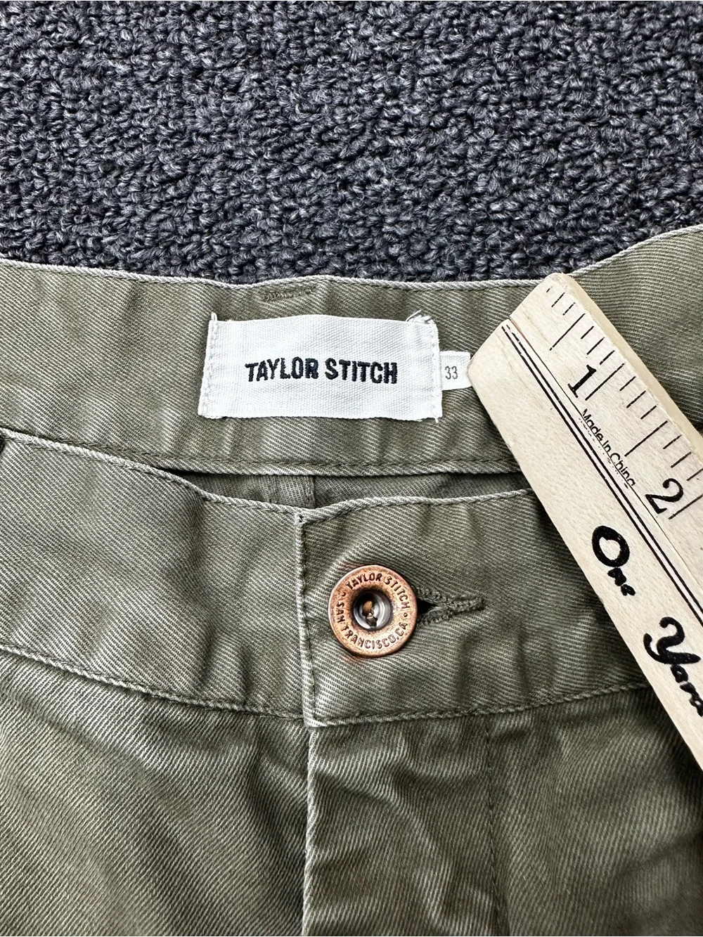 Taylor Stitch Pants Mens 33x30 Green Organic Cotton Chino Straight Leg Casual